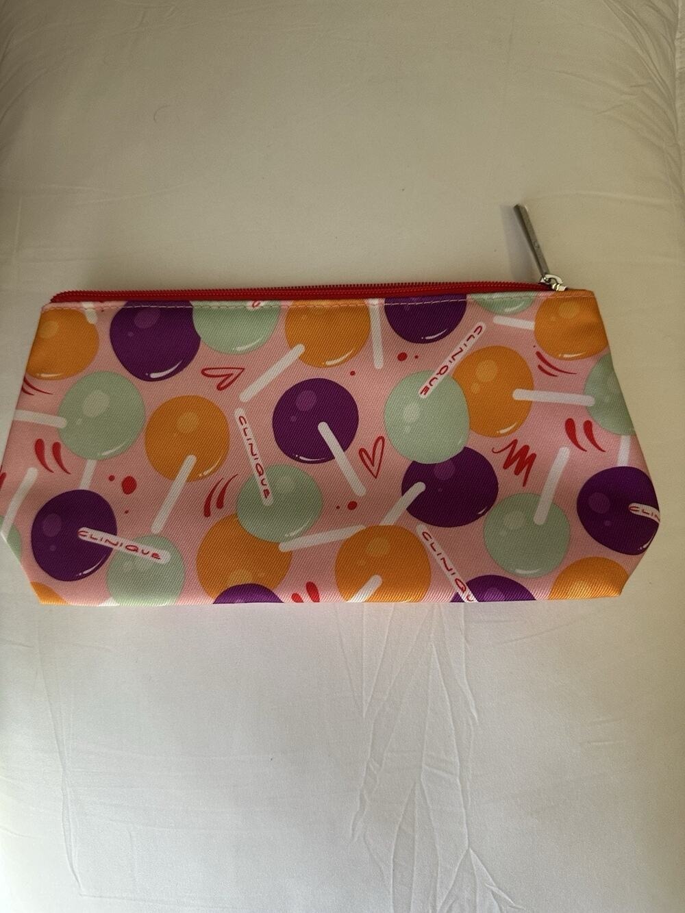 Clinique Cosmetic Bag Lollipop Pink Makeup Toiletry Pouch Spring NWOT